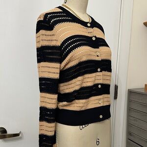 J. Crew Black and Tan Striped Cardigan
